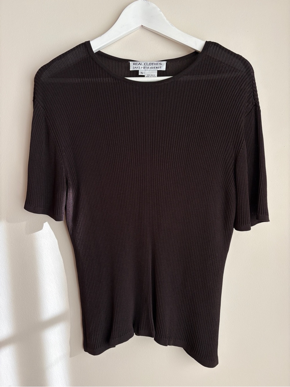 Vintage Saks Fifth Avenue Ribbed Semi Sheer Blouse Top T Shirt